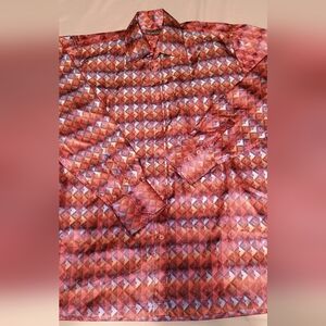 Vintage Luciano Biarelli Men's Sz Lg 100% Silk Reg Geometric Pattern Shirt.